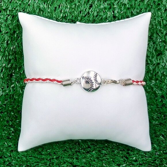 Bracelet Anklet Baseball Softball Braided Vegan Leather Team Sports 6, 7, 8, 9" - Picture 1 of 4